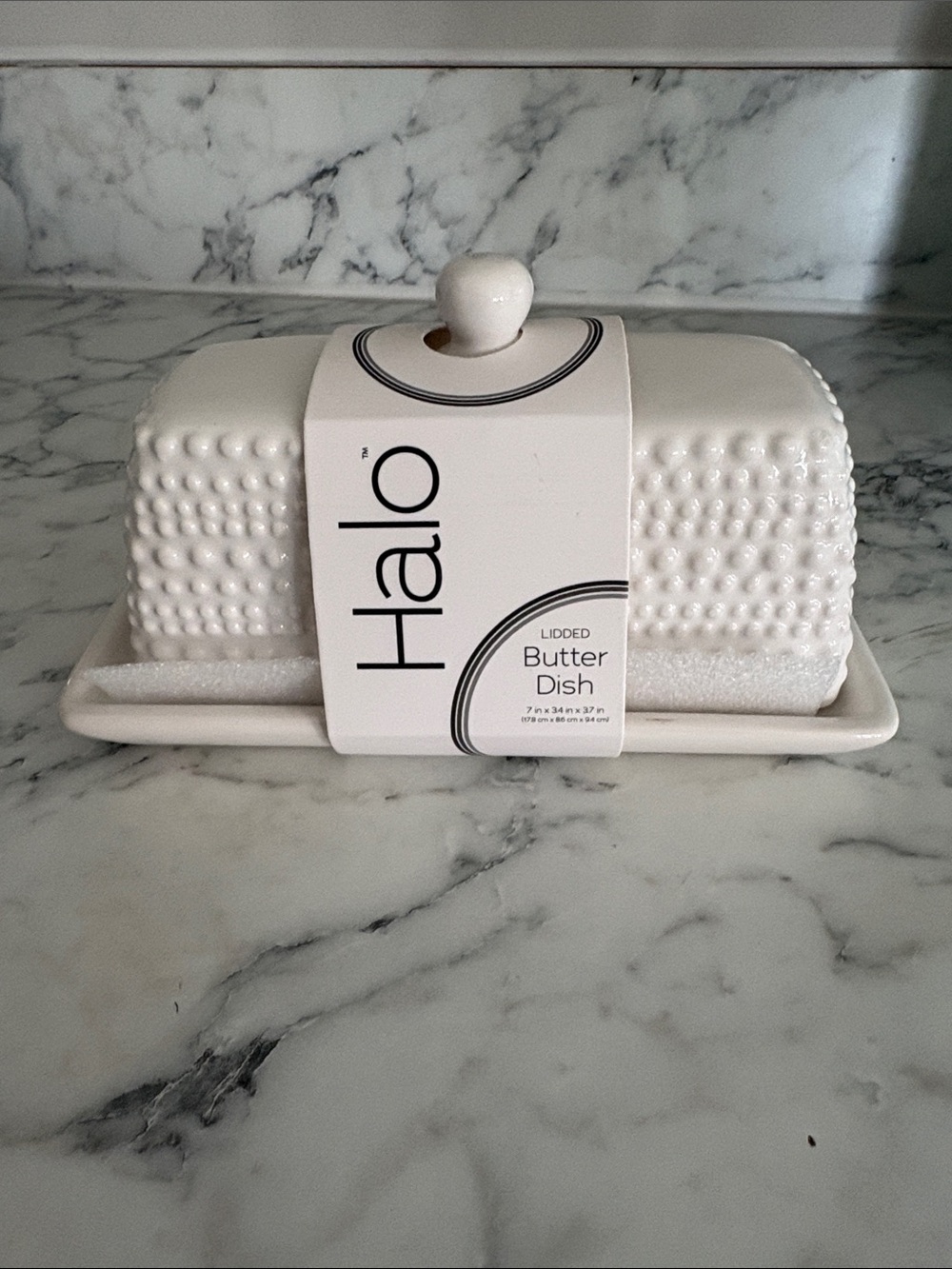 Halo White Hobnail Ceramic Lidded Butter Dish